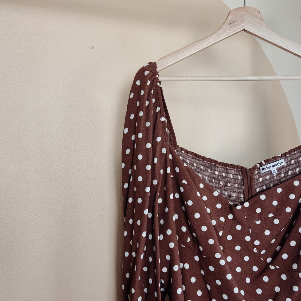 REFORMATION MOCHI AU LAIT POLKA DOT MINI DRESS 18